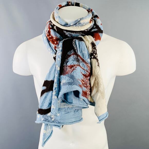 KAPITAL Blue Brown Black Snowy Landscape Oversized  Wool Scarf - Picture 1 of 5